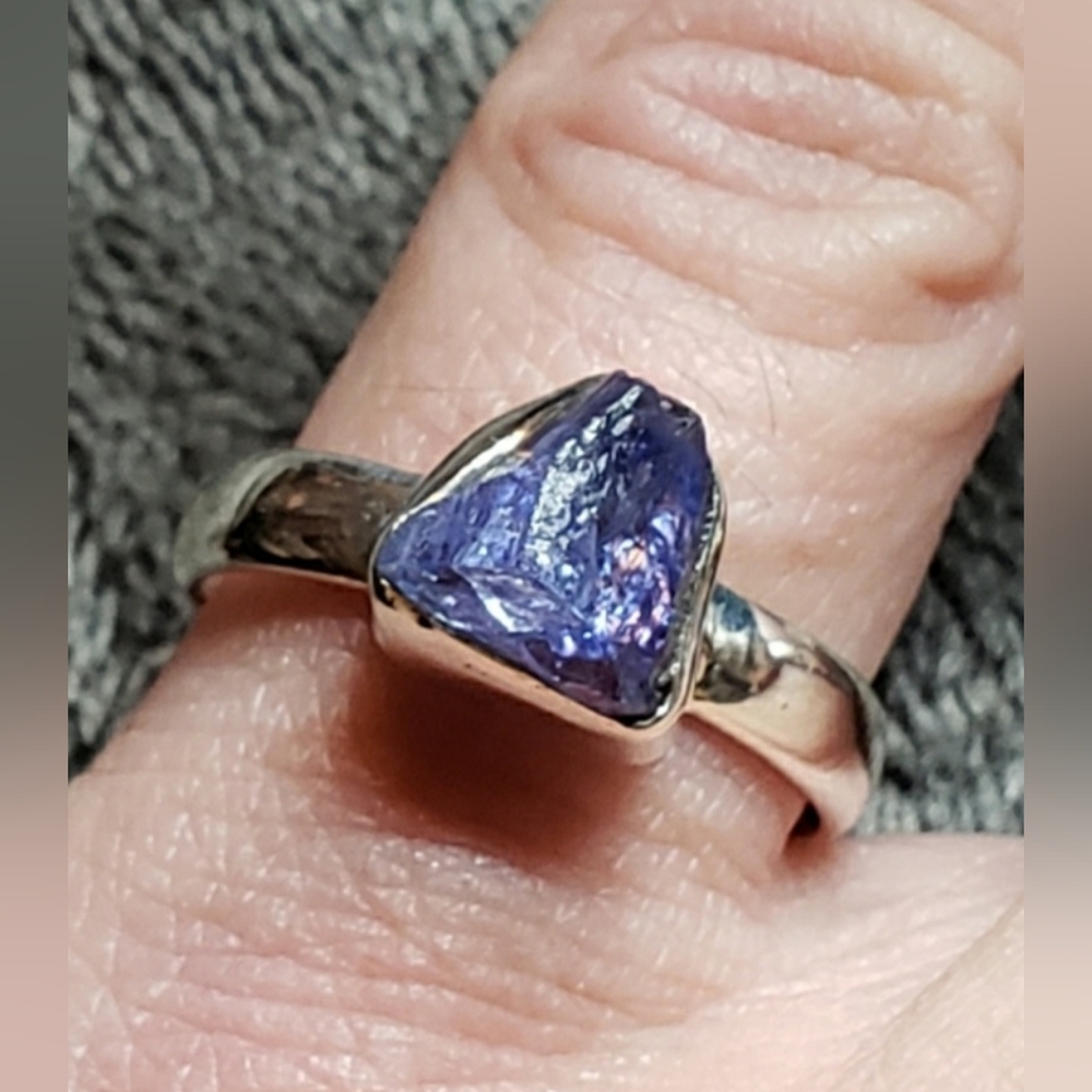 Raw Tanzanite Ring-925 Silver- Sz. 8